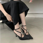 Rhinestone Gothic Black Satin Mary Janes High Heel