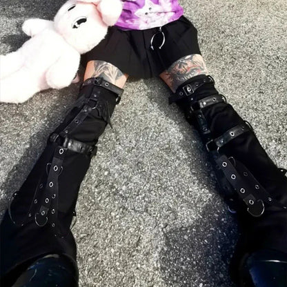 Gothic Eyelet Strap Buckle Leg Sock
