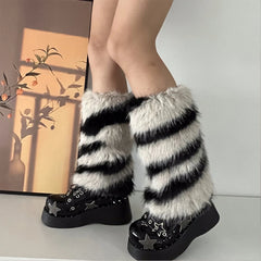 Gothic Zebra Pattern Faux Fur Sock