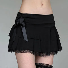 Lace Patchwork Bow A-line Skirt