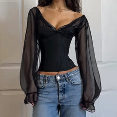 Flowy Sleeve Chiffon Corset