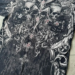 Skull Print Blue Cotton T-shirt