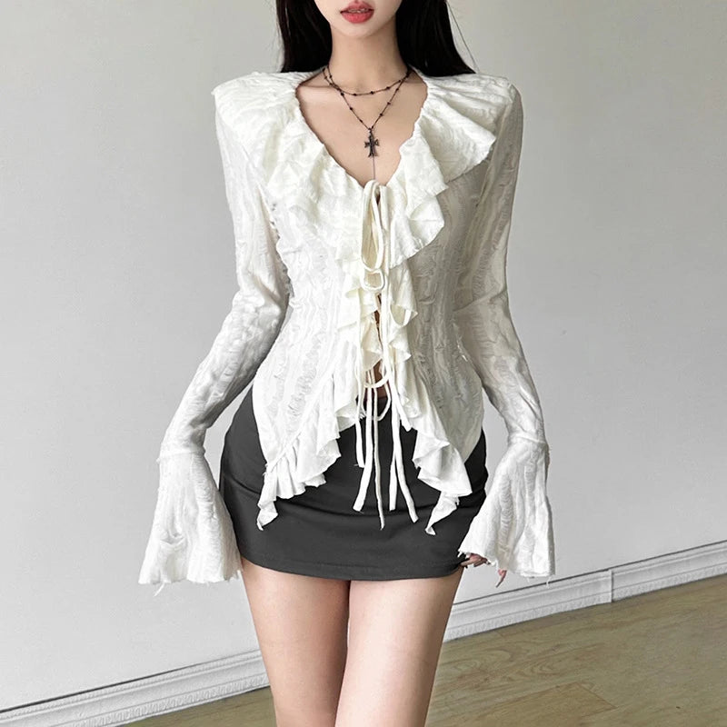 Fairycore Ruffled V-neck Blouse Main image