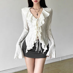 Fairycore Ruffled V-neck Blouse