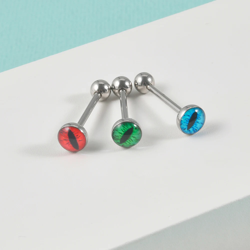 Stainless Steel Devil Eyes Tongue Ring Set