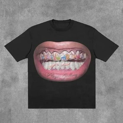 Hip Hop Teeth Graphic Cotton Oversized T-shirt