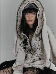 Gothic Print Zip Front Coat