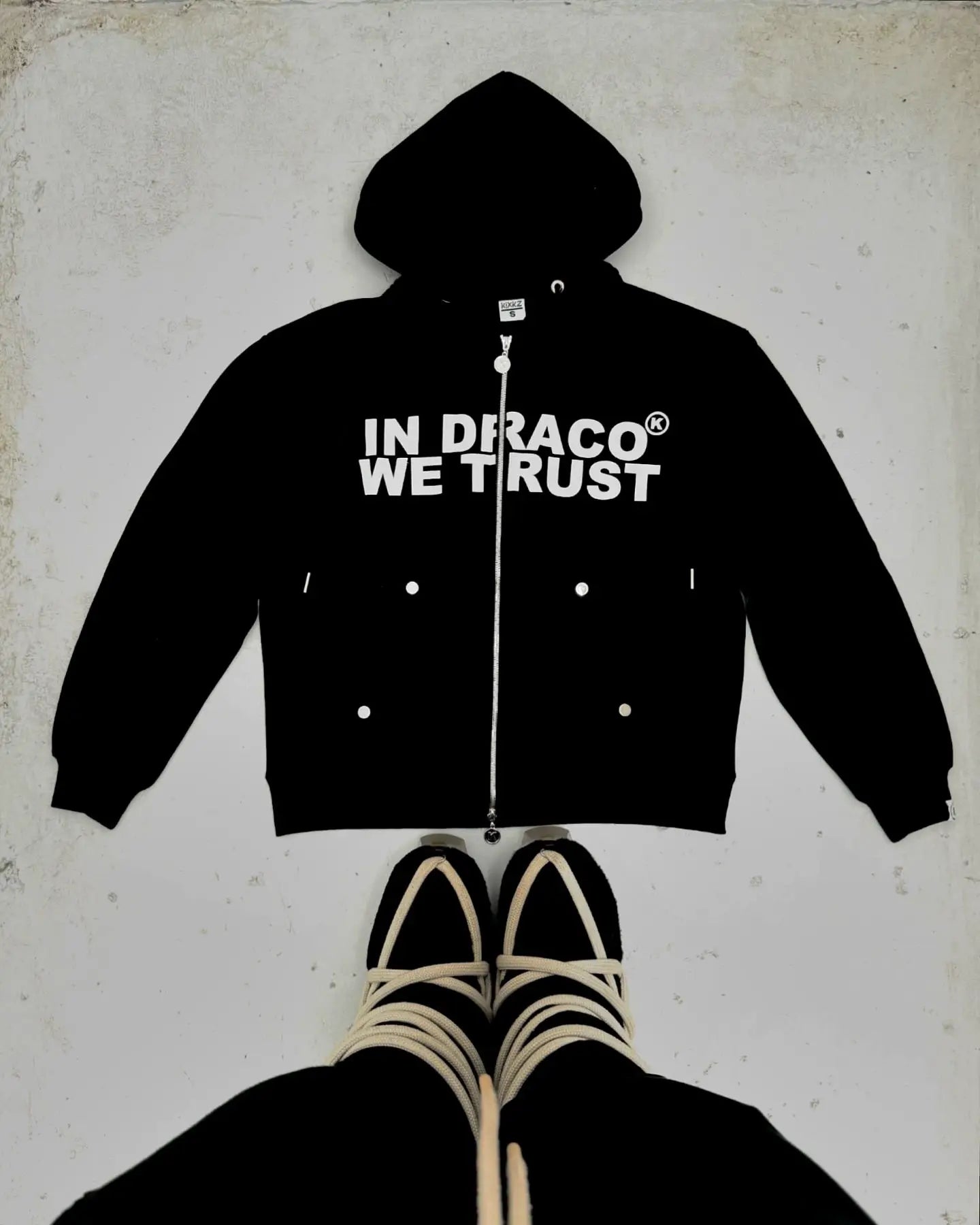 Gothic Letter Print Zip Hoodie