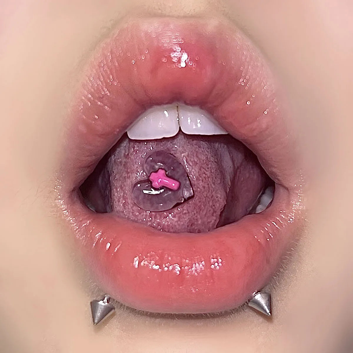 Resin Love Cross Transparent Heart Tongue Ring