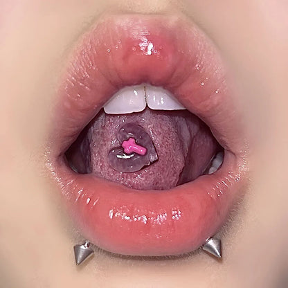 Resin Love Cross Transparent Heart Tongue Ring