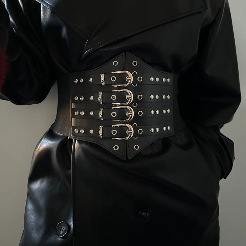 Plus Size Gothic Black Leather Punk Corset Belt