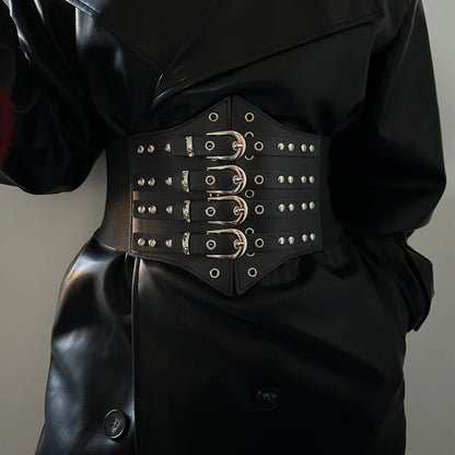 Plus Size Gothic Black Leather Punk Corset Belt