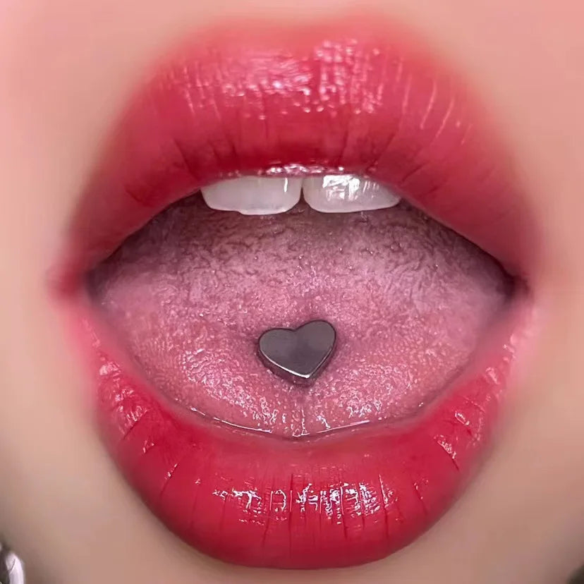 Love Titanium Steel Peach Heart Tongue Ring Main image