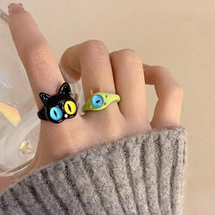 Green Monster Gothic Cat Eyes Ring