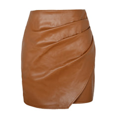 High Waist Irregular PU Leather Skirt