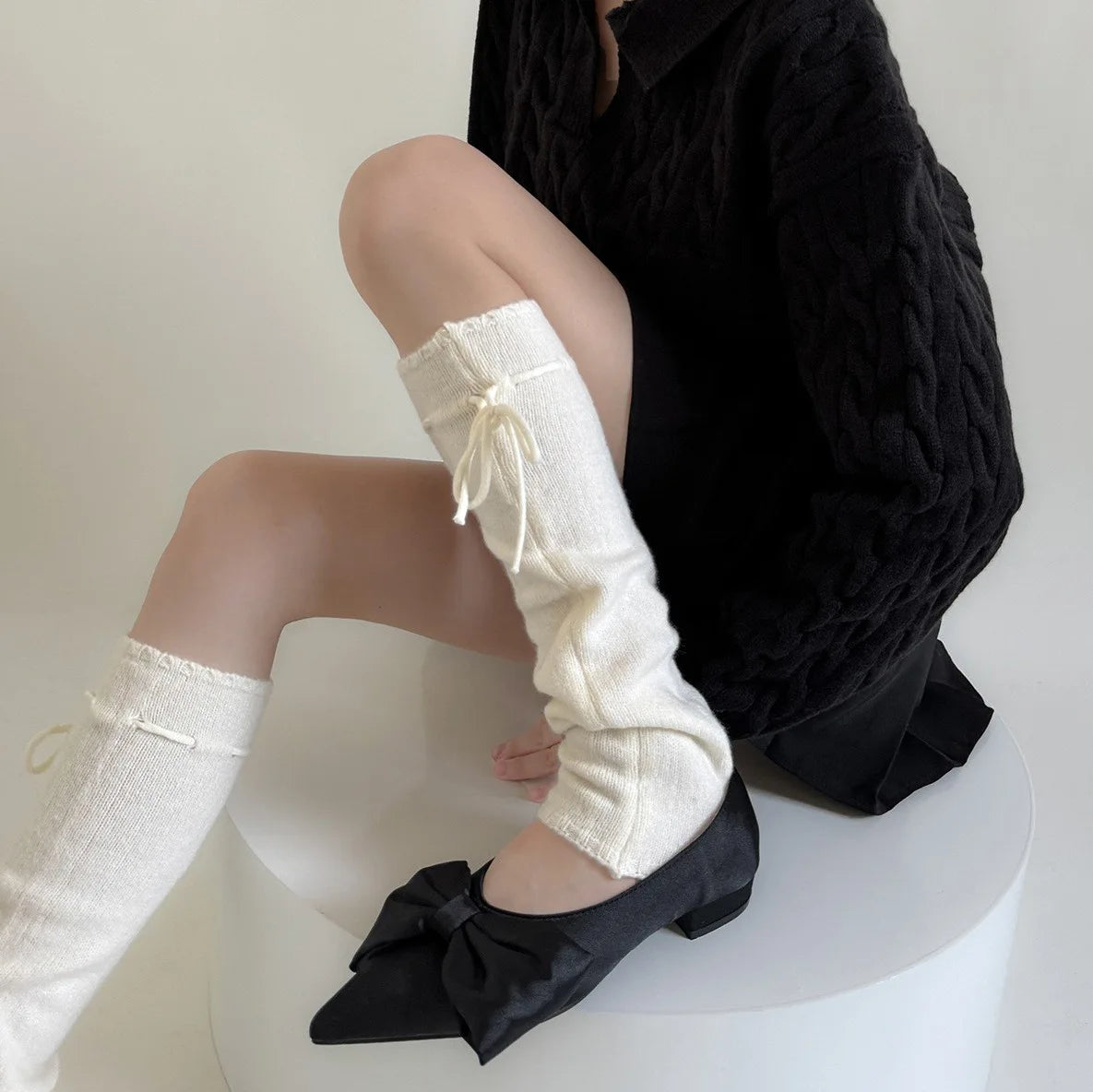 Gothic Bow Vintage Knit Wool Sock