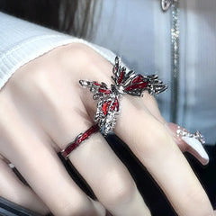 Gothic Red Crystal Spider Animal Star Ring