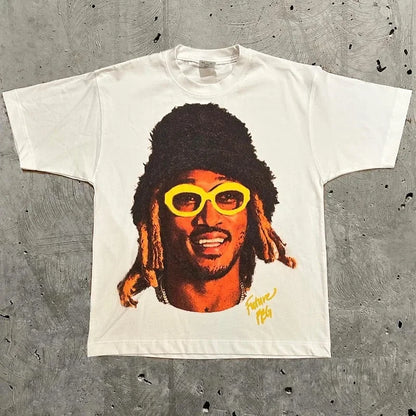 Portrait Print Round Neck Cotton T-shirt