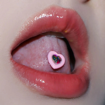 Love Peach Heart Pink Black Barbell Tongue Ring