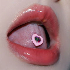 Love Peach Heart Pink Black Barbell Tongue Ring
