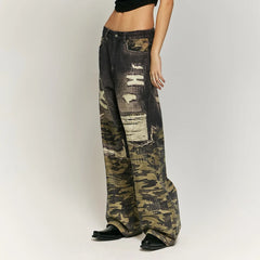 Washed Gothic Camouflage Ripped Pant