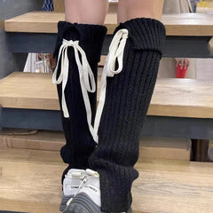 Gothic Bow Tie Strap Knitted Sock