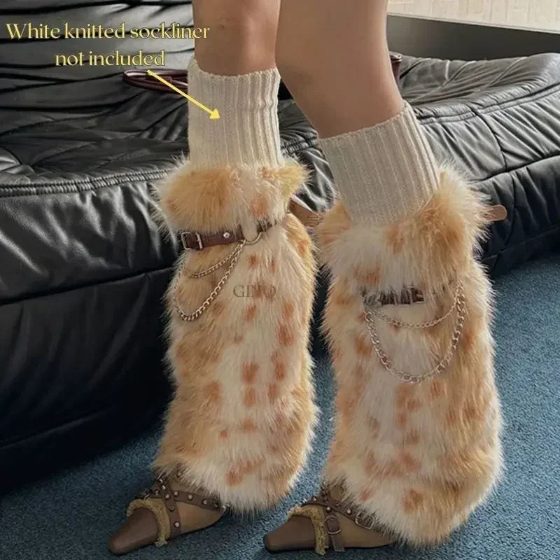 Gothic Leopard Fur Chain Belt Sock