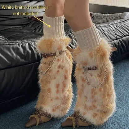 Gothic Leopard Fur Chain Belt Sock