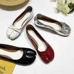 Women Red PU Leather Split Toe Ballet Flat