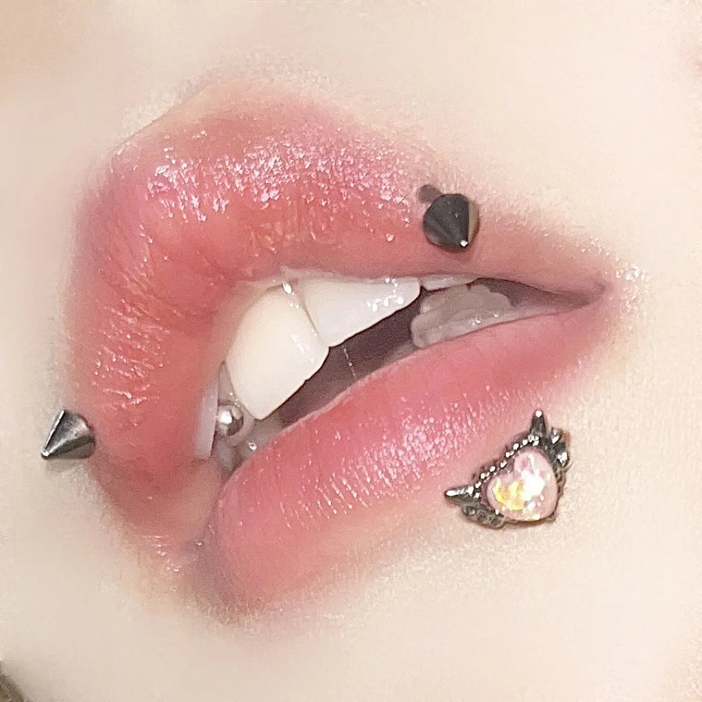 Pink Opal Heart Sweet Lip Stud