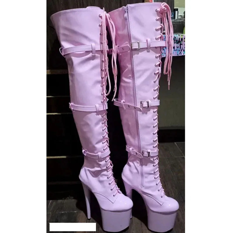 20 CM High Stripper Heeled Lace Up Platform Boot