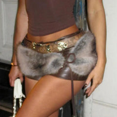 Vintage Gothic Winter Faux Fur Outdoor Waist Belt