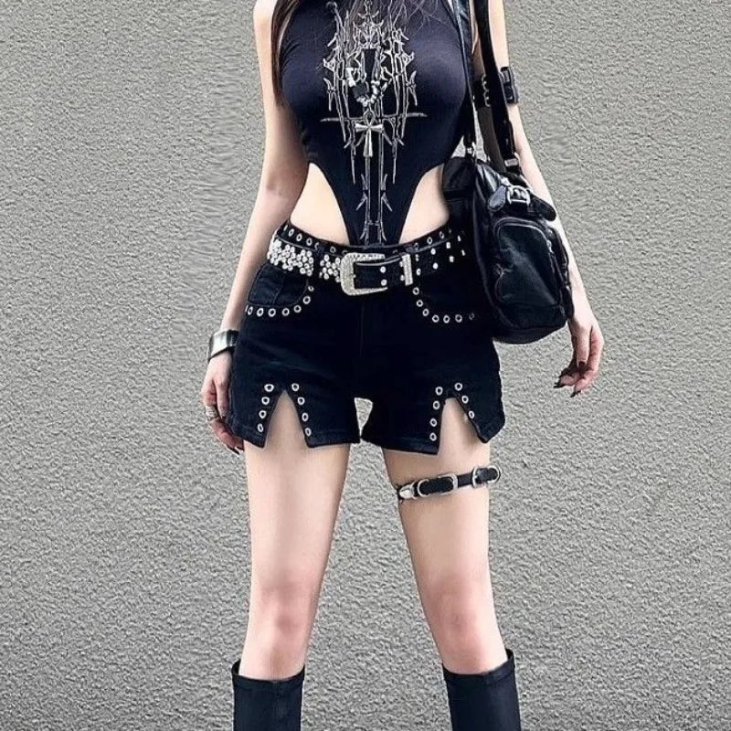 Low-Rise Rivet Denim Shorts Main image