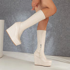 Platform Wedges Mid Calf Gothic Casual Boot