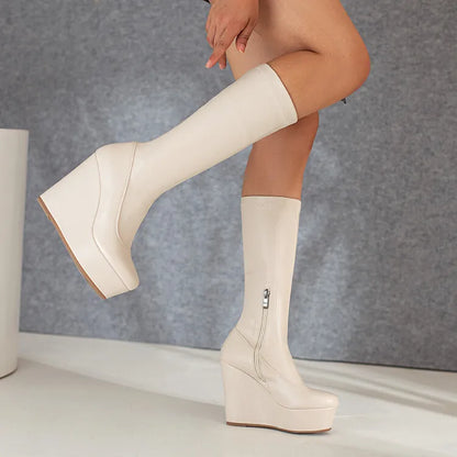 Platform Wedges Mid Calf Gothic Casual Boot