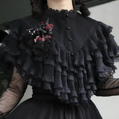Gothic Dark Lace Pearl Button Blouse