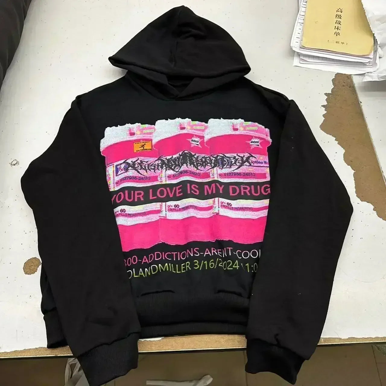 Gothic Print Oversized Hoodie