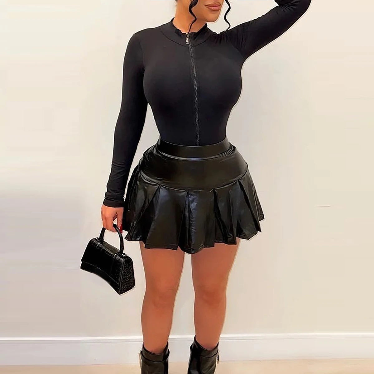High Waist A-line Leather Skirt
