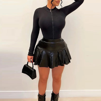 High Waist A-line Leather Skirt