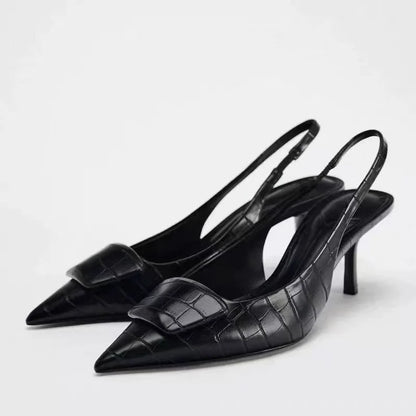Black Bow Gothic Slingbacks Pointed High Heel
