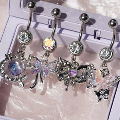 AB Butterfly Moon Pink Gothic Belly Ring