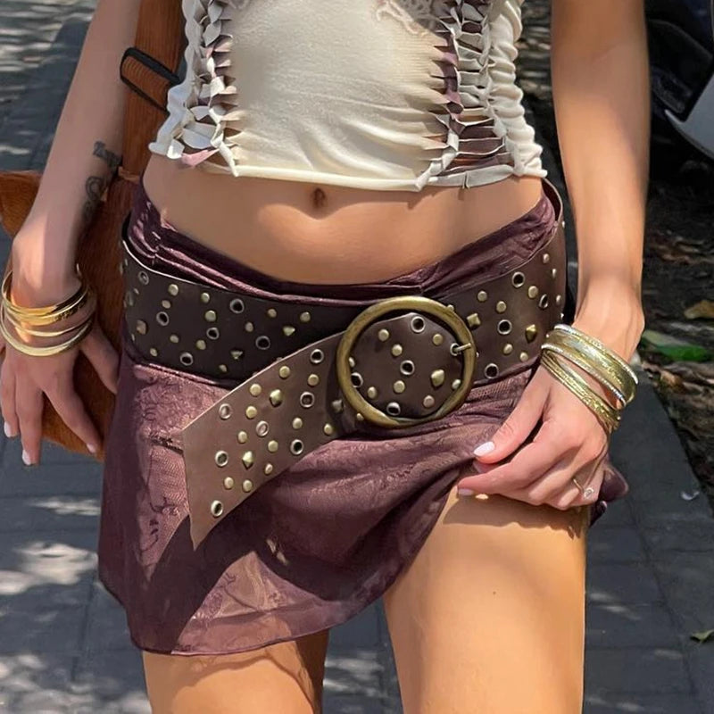 PU Gothic Leather Riveted Pin Buckle Belt