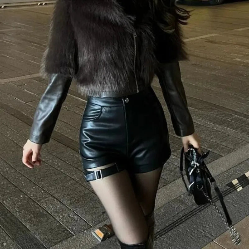 High-Waist Lace-Up Leather Shorts Secondary image