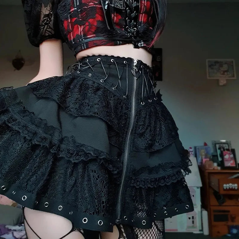 Zipper Front Vintage Black Skirt Main image