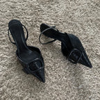 Black Leather Pointed Toe Gothic High Heel