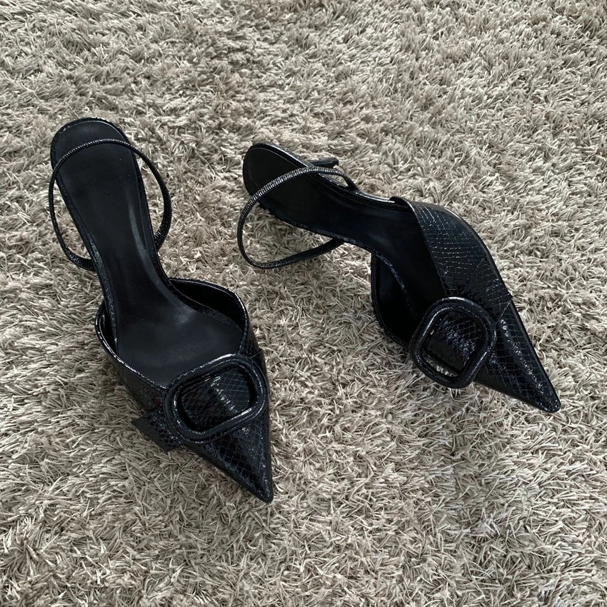 Black Leather Pointed Toe Gothic High Heel