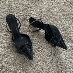 Black Leather Pointed Toe Gothic High Heel