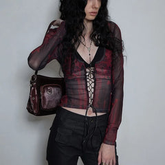 Vintage Tattoo Print Mesh Top