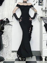 Alt Goth Coquette Off Shoulder Lace Maxi Dress