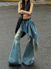 Washed Gothic Splicing Bell-Bottom Pant